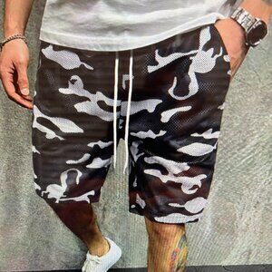 MENS CAMO PRINT DRAWSTRING WAIST SHORTS